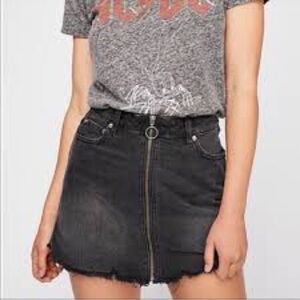 Free People Black Zip It Up Denim Mini Jean Skirt Grunge Distressed 30